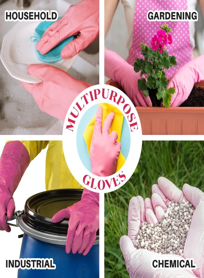 سبونتكس قفازات سبونتكس متعددة الاستخدامات قابلة لإعادة الاستخدام، مناسبة للغسيل والتنظيف والمطبخ والحديقة والتعقيم (مصنوعة من اللاتكس الطبيعي مع بطانة داخلية من القطن الناعم)، عبوة من قطعتين (مقاس متوسط وكبير)، لون وردي - Image 3